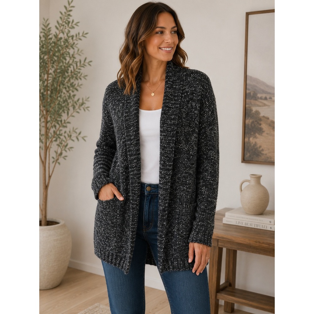 J.Crew Women's XL Black & White Marled Cotton Linen Open Front Cardigan 1226